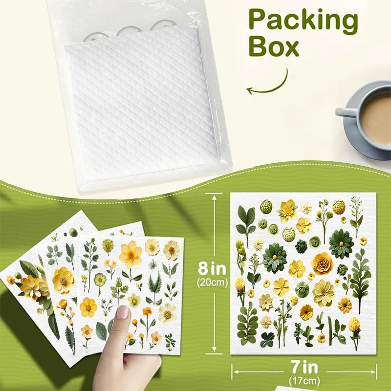 6PCS Green Leaves Printed Swedish Dishcloths Eco-Friendly Kitchen Rags Absorbent Dish Towels Reusable Washable Cleaning Cloths