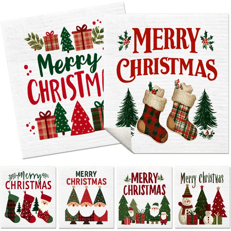6PCS Swedish Dishcloths Kitchen Dish Towels Absorbent Dish Rags Soft Non-woven Cloths For Washing Dishes Cleaning Christmas Gift