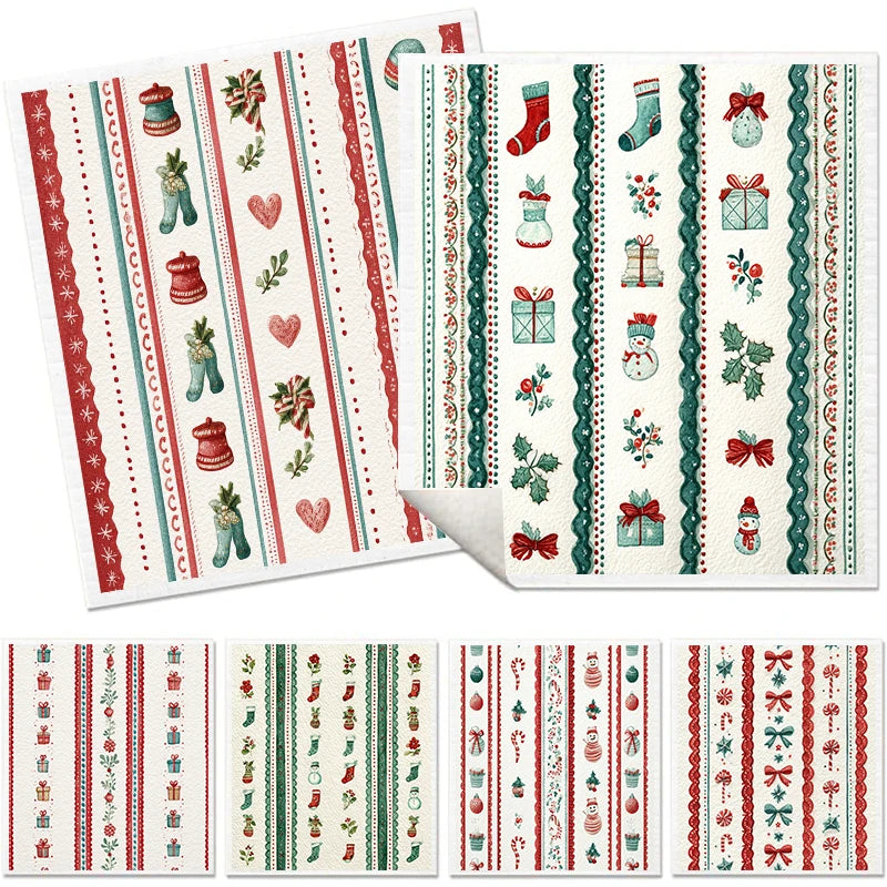 6PCS Swedish Dishcloths Kitchen Dish Towels Absorbent Dish Rags Soft Non-woven Cloths For Washing Dishes Cleaning Christmas Gift