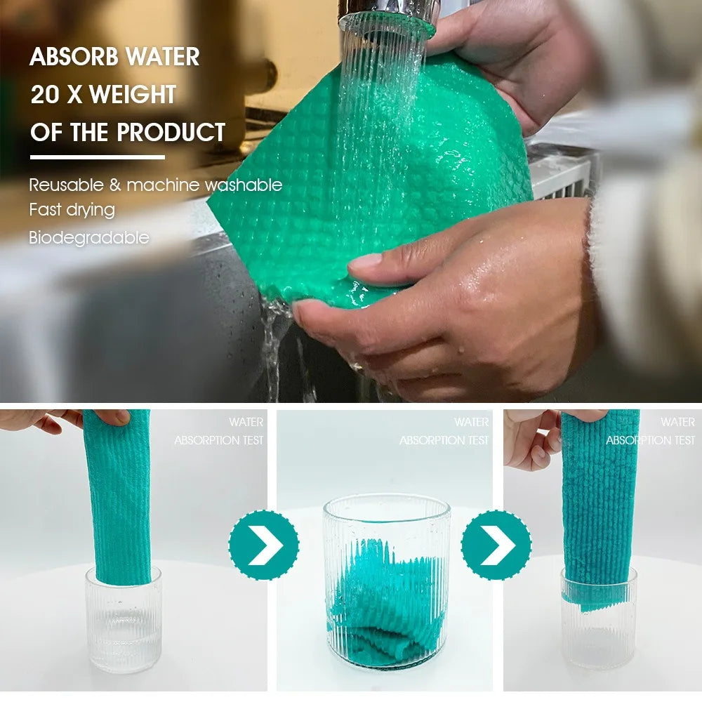 10Pcs Reusable Cellulose Sponge Cloth Colorful Square Ultra Absorbent Dish Towels Durable Swedish Dishcloths Kitchen