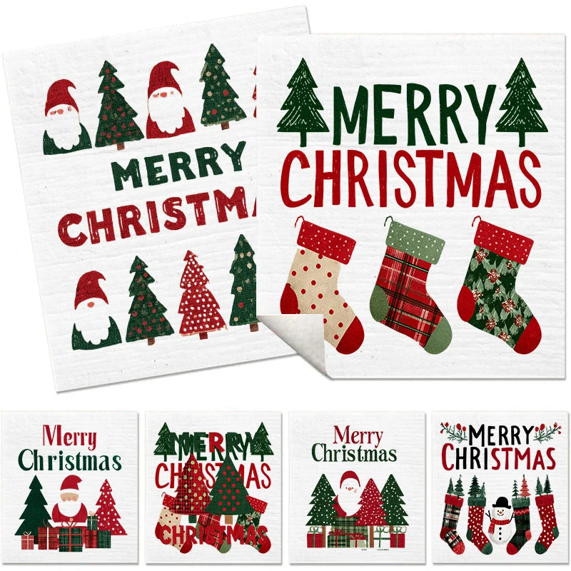 6PCS Swedish Dishcloths Kitchen Dish Towels Absorbent Dish Rags Soft Non-woven Cloths For Washing Dishes Cleaning Christmas Gift