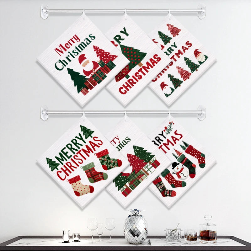 6PCS Swedish Dishcloths Kitchen Dish Towels Absorbent Dish Rags Soft Non-woven Cloths For Washing Dishes Cleaning Christmas Gift