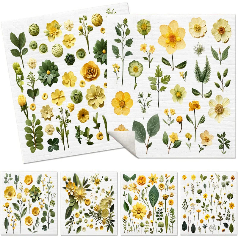 6PCS Swedish Dishcloths Eco-Friendly Kitchen Rags Absorbent Dish Towels Reusable Washable Leaves Flowers Print Cleaning Cloth