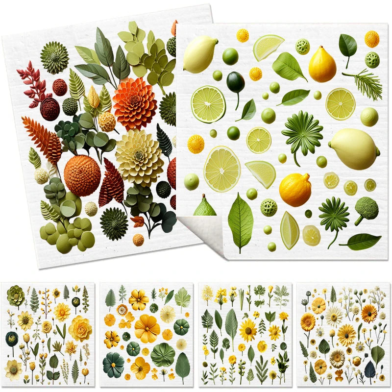 6PCS Swedish Dishcloths Eco-Friendly Kitchen Rags Absorbent Dish Towels Reusable Washable Leaves Flowers Print Cleaning Cloth